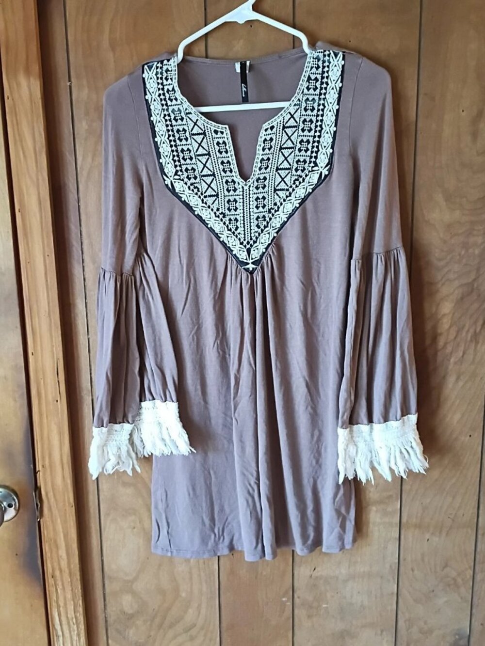 Bellamie Boho Embroidered Bell Sleeve Dress Tunic Size Small